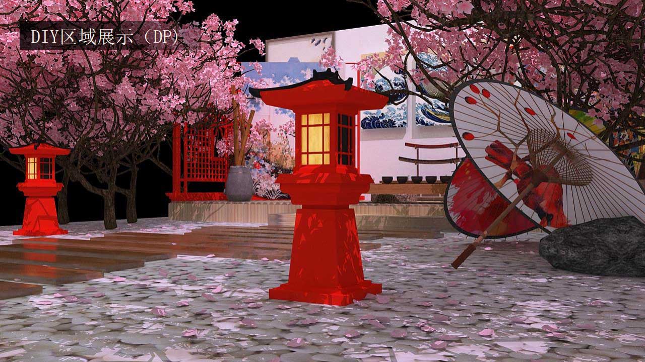 和风夏日祭系列京都夏夜月华流咏主题活动策划方案传统喜庆风格diy展示区域dp樱花树下花瓣洒落 娱丝儿